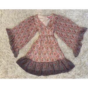 Betsey Johnson Bohemian Dress Womens Size 2 Bambi Bell Sleeve Floral Peasant